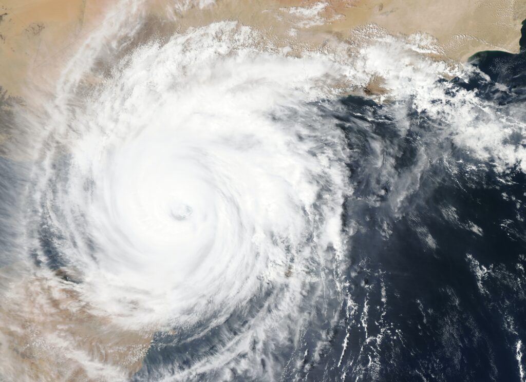Satellite image of a typhoon on the coast of Yemen
