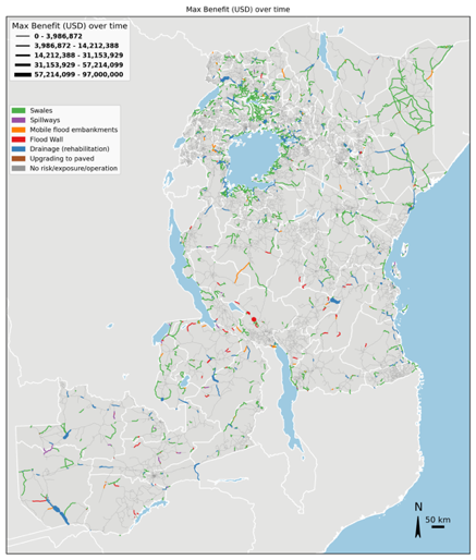 Max benefit (USD) over time map graph - infrastructure use case.