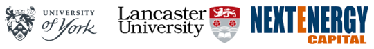 University of York, Lancaster University, and Next Energy Capital logos.
